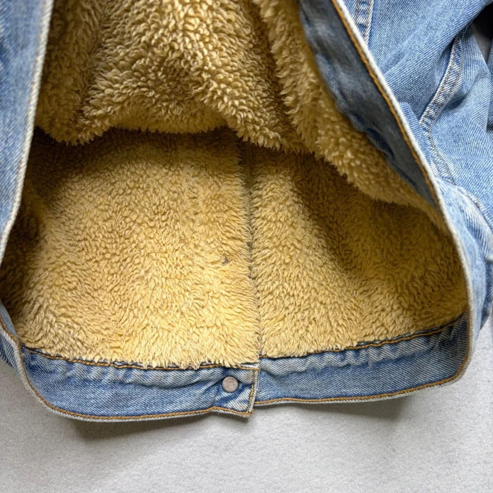 Levi's‎ Denim Trucker Jacket Kids Junior Medium Blue Sherpa Lined Y2K Vintage